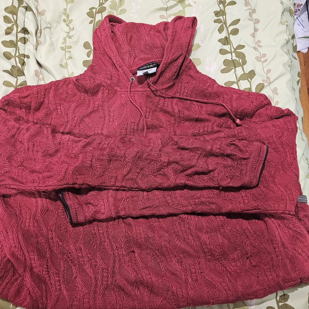 Mens Burgundy Vintage Coogi Hooded Sweater